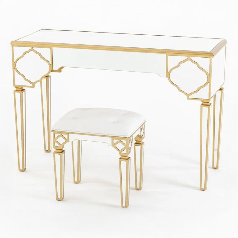Casablanca Mirrored Gold Trim Dressing Table