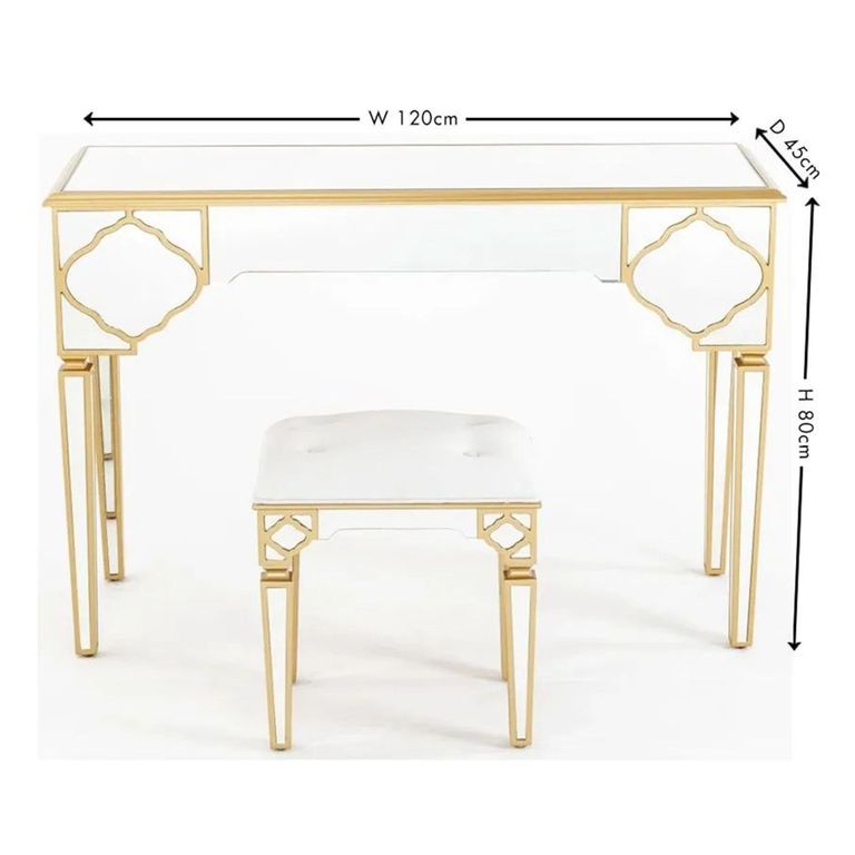 Casablanca Mirrored Gold Trim Dressing Table