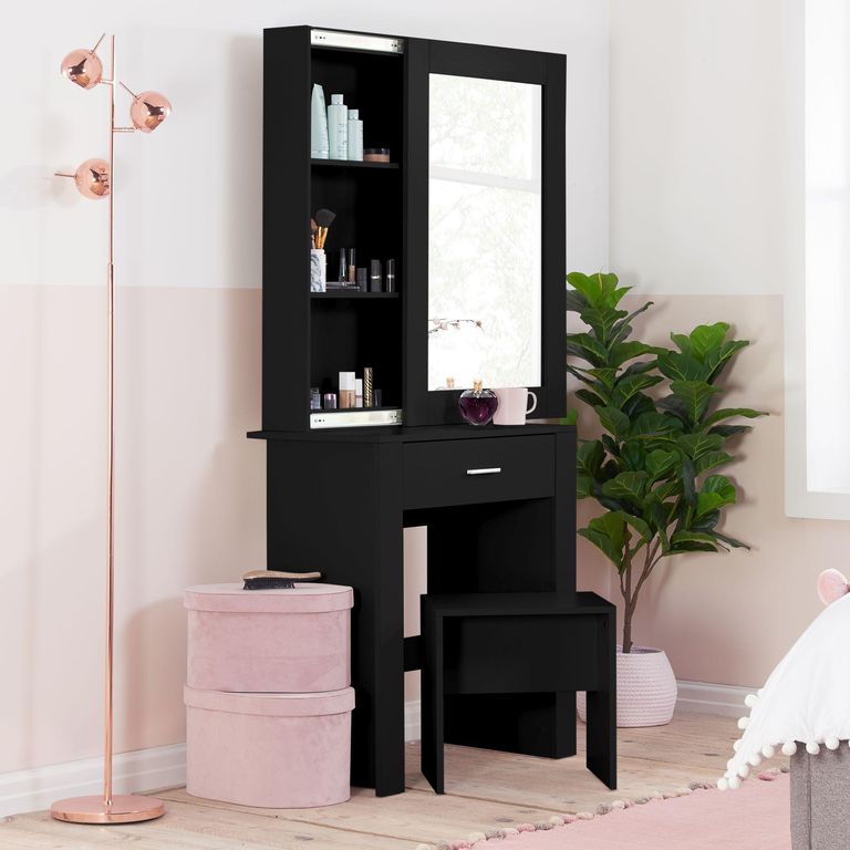 Evelyn Sliding Mirror Dressing Table - 1 Drawer - Black