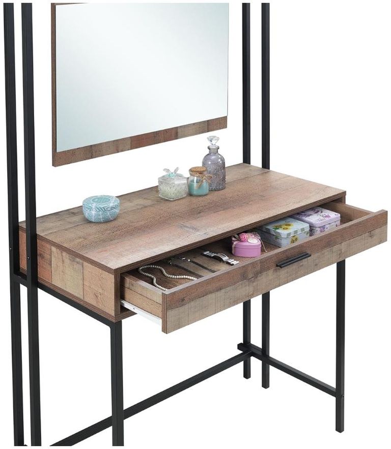 Industrial Rustic Oak Effect Dressing Table with Mirror