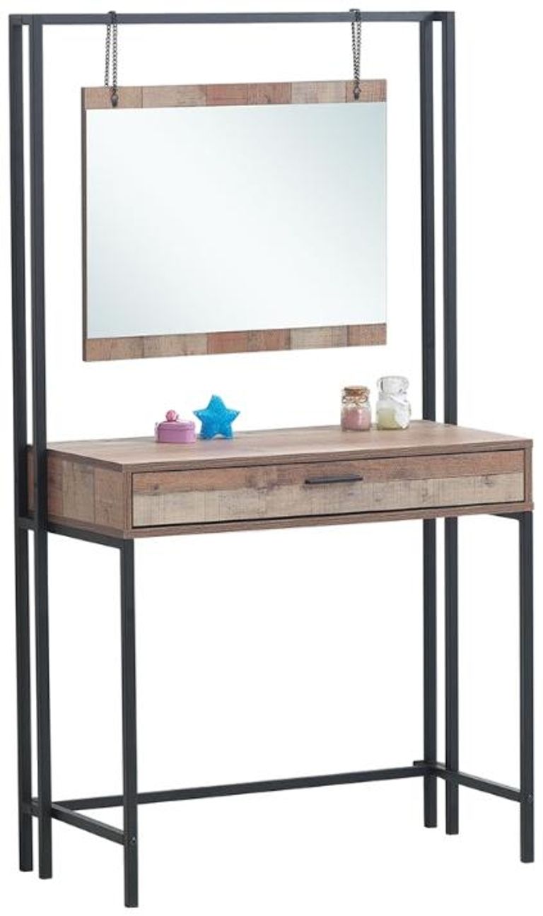 Industrial Rustic Oak Effect Dressing Table with Mirror