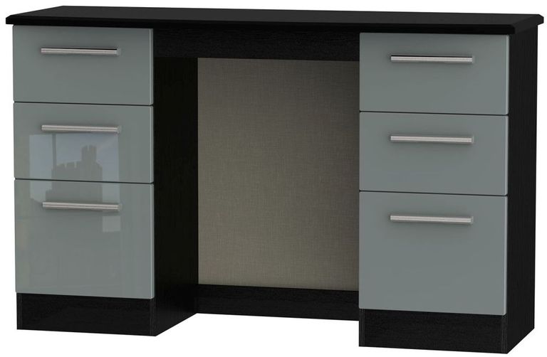 Knightsbridge Grey Gloss and Black 6 Drawer Double Dressing Table