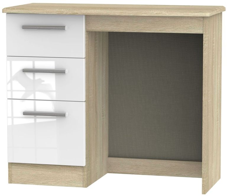 Knightsbridge White Gloss and Oak Effect 3 Drawer Single Dressing Table