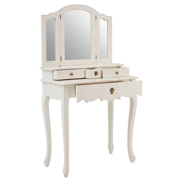 Loire Dressing Table - 4 Drawer - White with Mirror