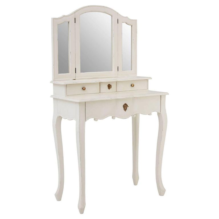 Loire Dressing Table - 4 Drawer - White with Mirror