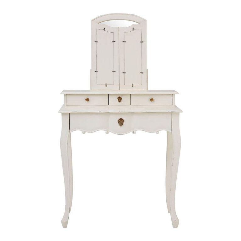 Loire Dressing Table - 4 Drawer - White with Mirror