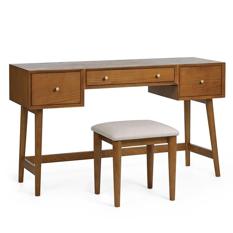 Lowry Dressing Table with Stool - 3 Drawer - Cherry Wood - Retro Style