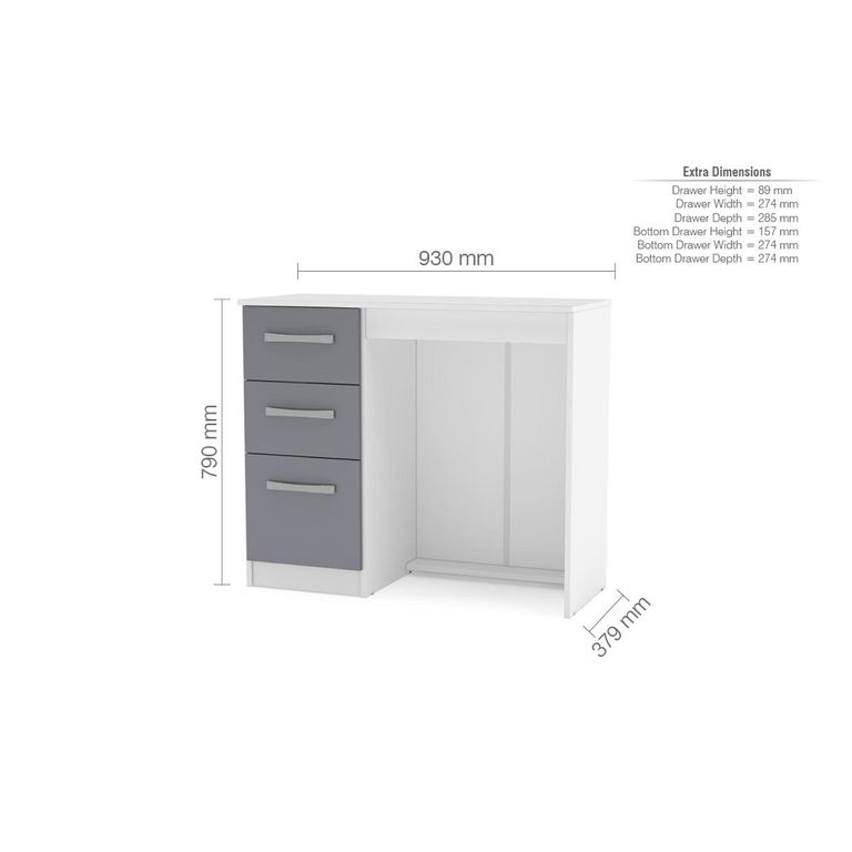Lynx Single Dressing Table - 3 Drawer - White