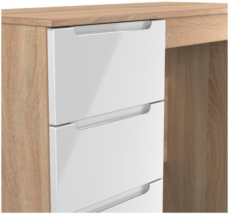 Milan White Gloss and Oak Effect 3 Drawer Single Dressing Table