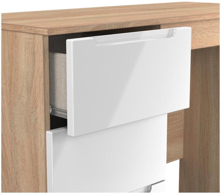 Milan White Gloss and Oak Effect 3 Drawer Single Dressing Table