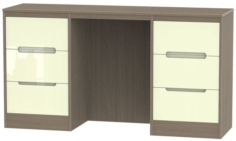 Monaco Cream Gloss and Toronto Walnut 6 Drawer Double Dressing Table