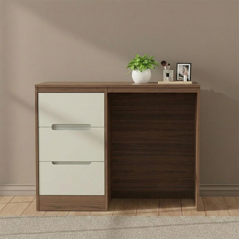 Monaco Dressing Table - Single - 3 Drawer - Cashmere and Carini Walnut