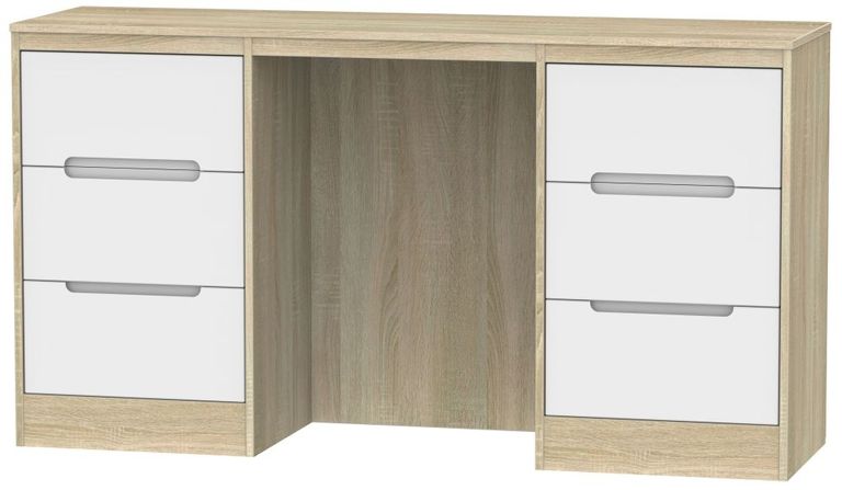Monaco White and Oak Effect 6 Drawer Double Dressing Table
