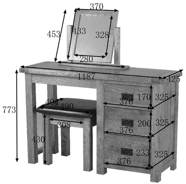 Originals Rustic Oak Single Pedestal Dressing Table