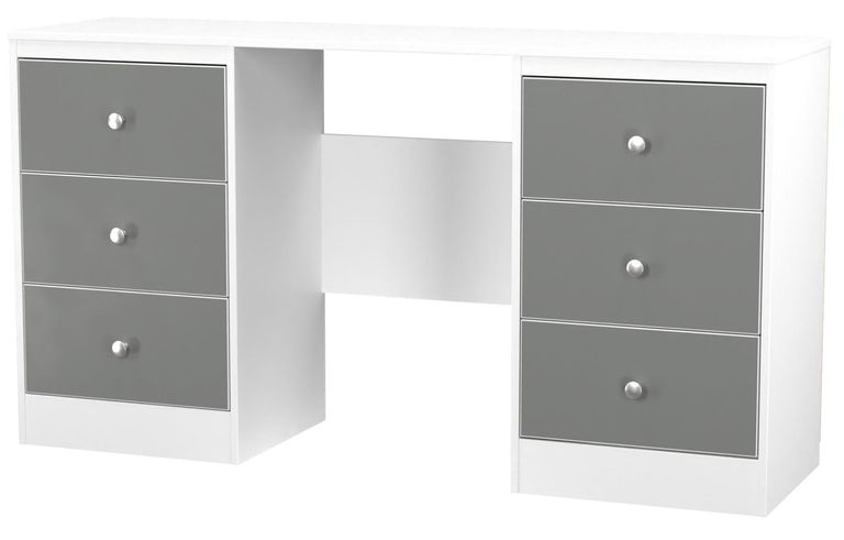 Padstow Grey and White 6 Drawer Double Dressing Table