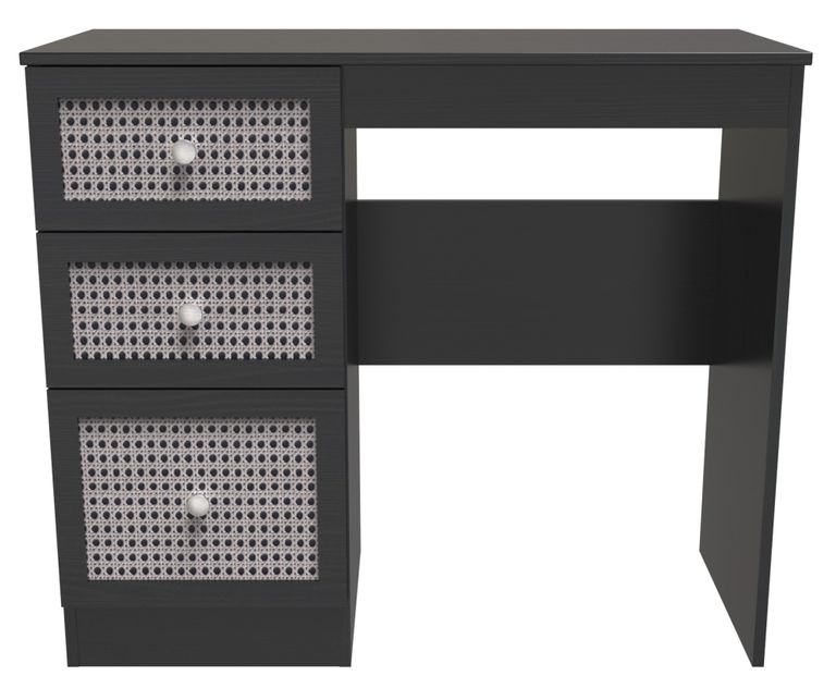 Rattan and Black Ash 3 Drawer Single Dressing Table