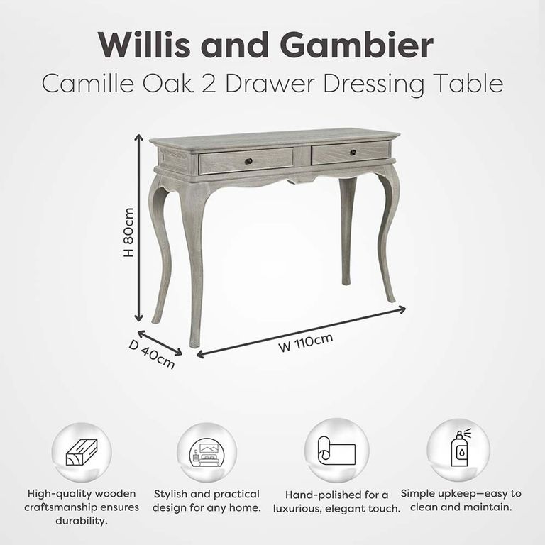 Camille Dressing Table - 2 Drawer - Grey Oak