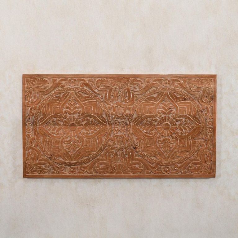Artwork Carved Headboard - 5ft King Size - Mango Wood