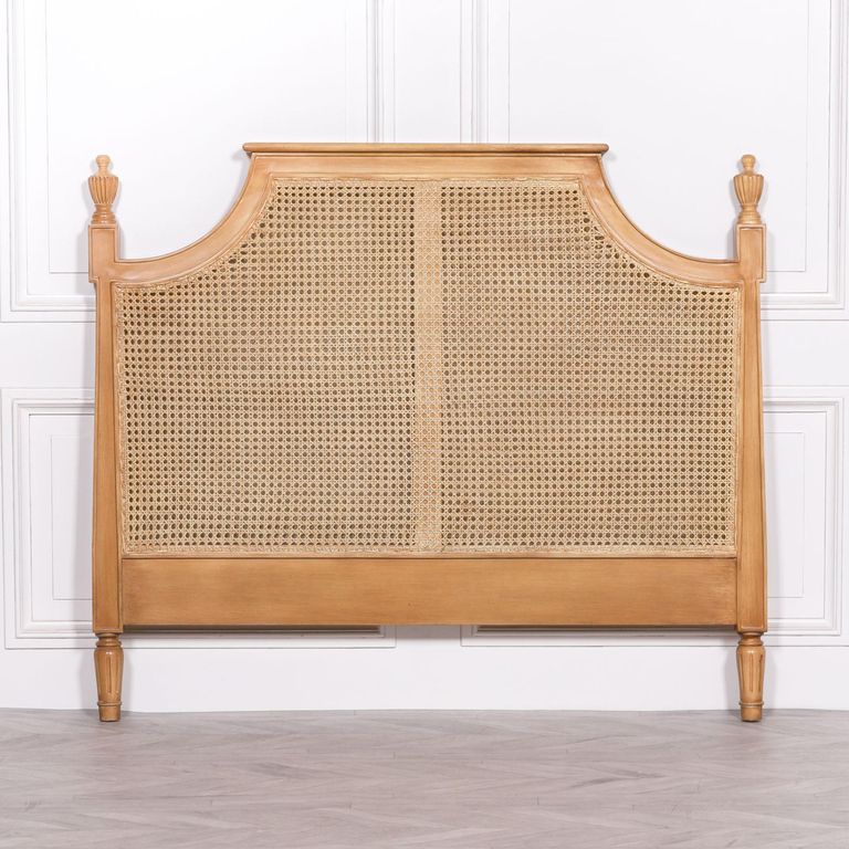 French Style Mahogany Wood and Rattan Headboard - 5ft King Size