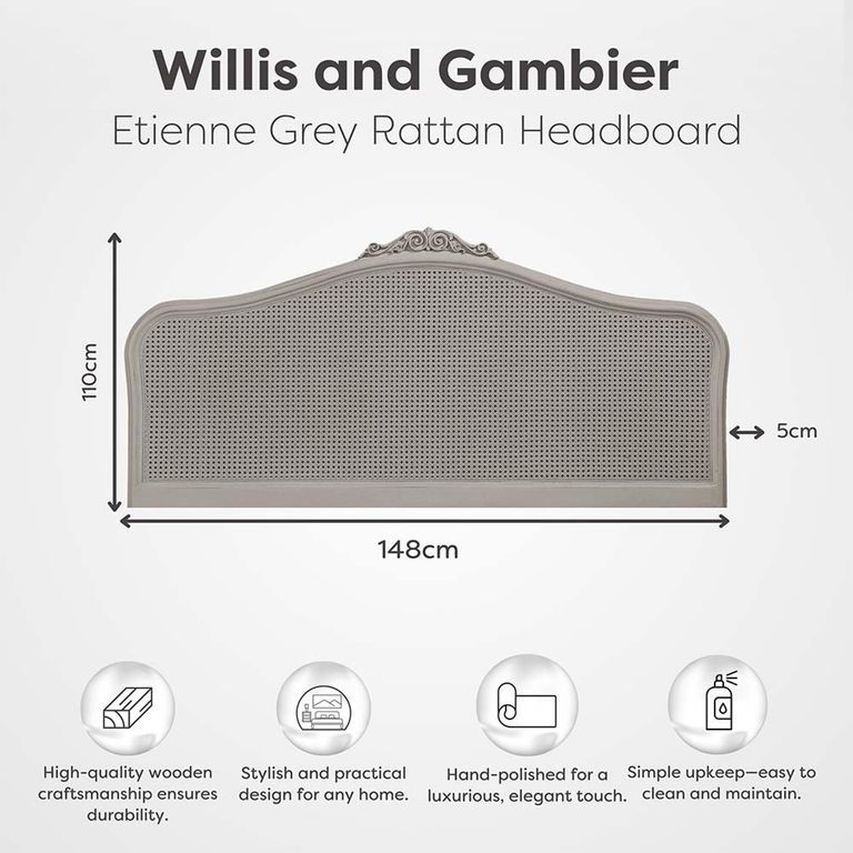 Etienne Rattan Headboard - Grey - Sizes Available