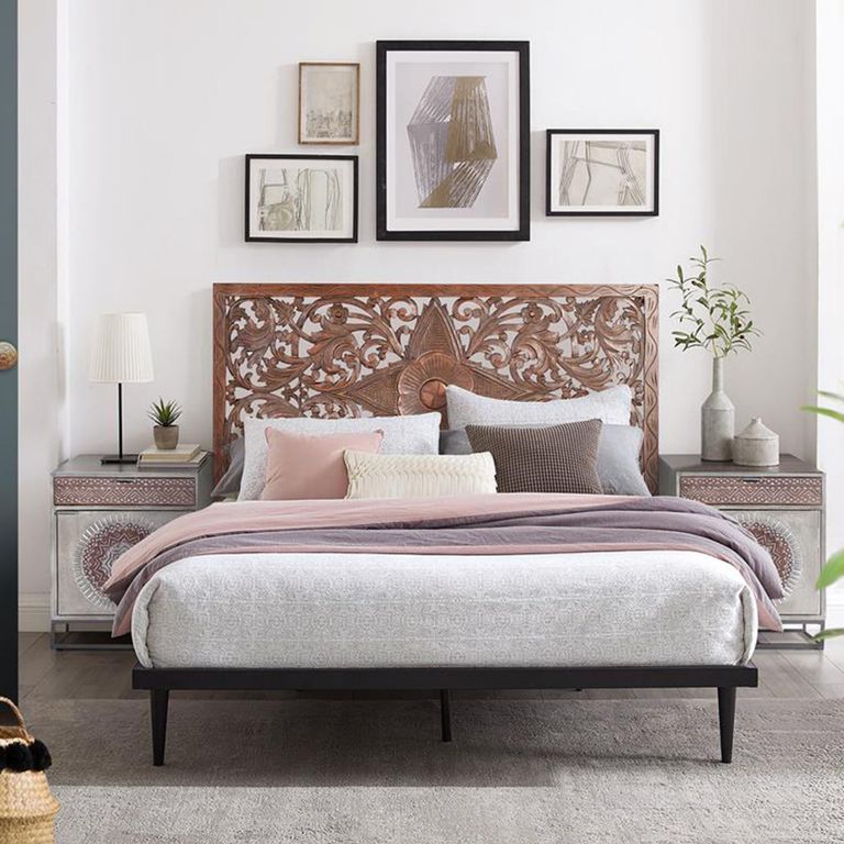 Yurchen Headboard - Walnut Carved Wood - 166cm