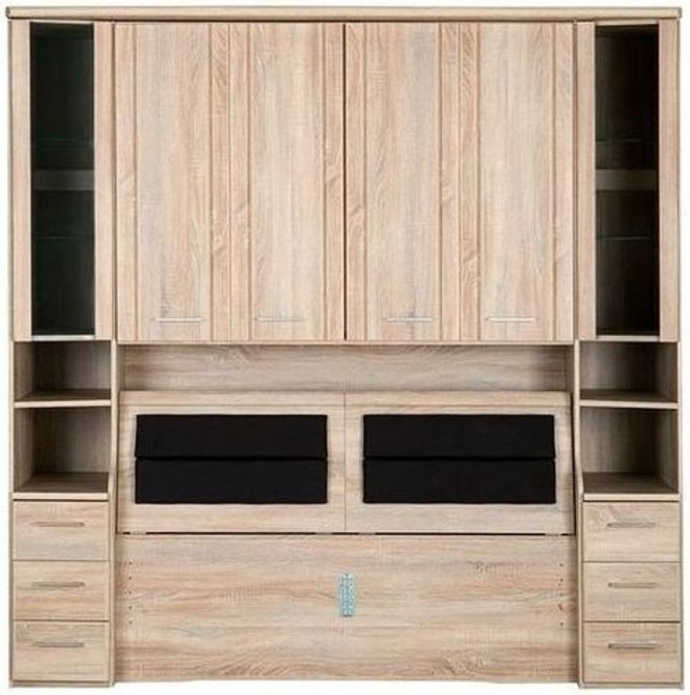 Luxor 3+4 Overbed Unit - 215cm - 33cm Occasional Element and Bedding Box - Rustic Oak
