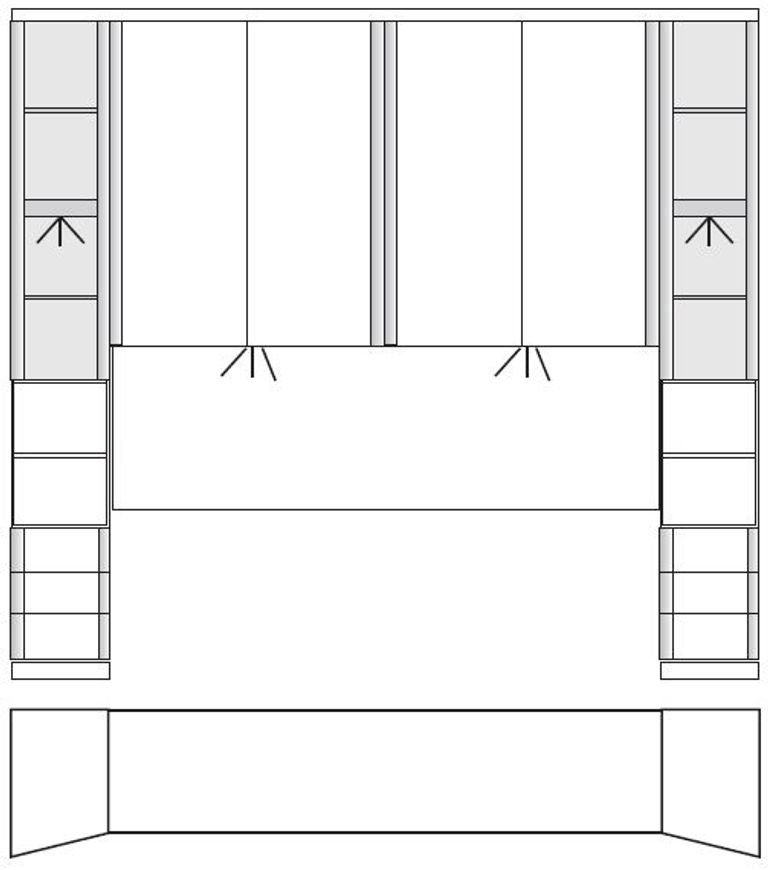 Luxor 3+4 Overbed Unit - 215cm - 33cm Occasional Element - Rustic Oak