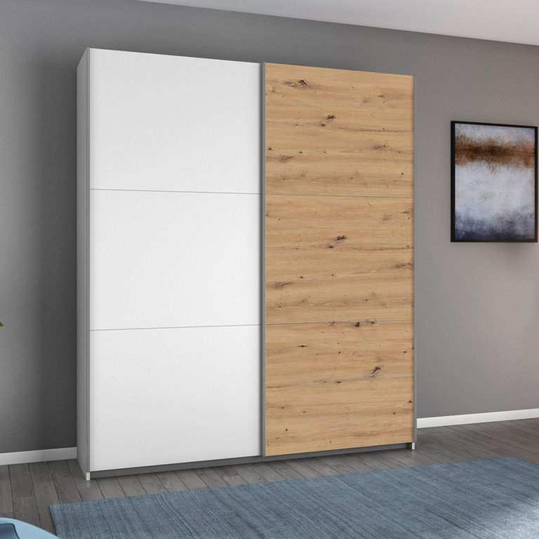 Rauch Aurelio 175cm Alpine White and Artisan Oak 2 Door Sliding Wardrobe