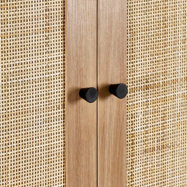 Padstow Double Wardrobe - 2 Door - 1 Drawer - Oak and Rattan
