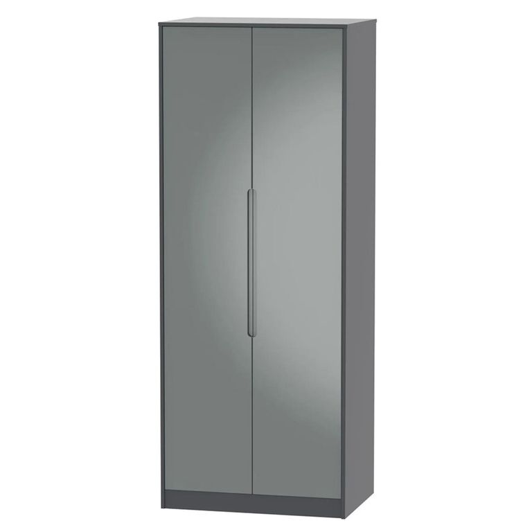 Monaco Wardrobe - 2 Door - Plain - Tall - Grey Gloss and Graphite