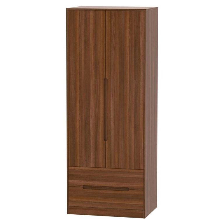 Monaco Wardrobe - 2 Door - 2 Drawers - Plain - Tall - Noche Walnut