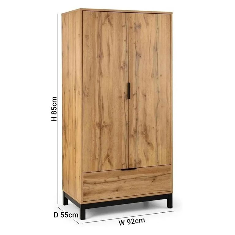 Bali Oak Double Wardrobe - 2 Door - 1 Drawer