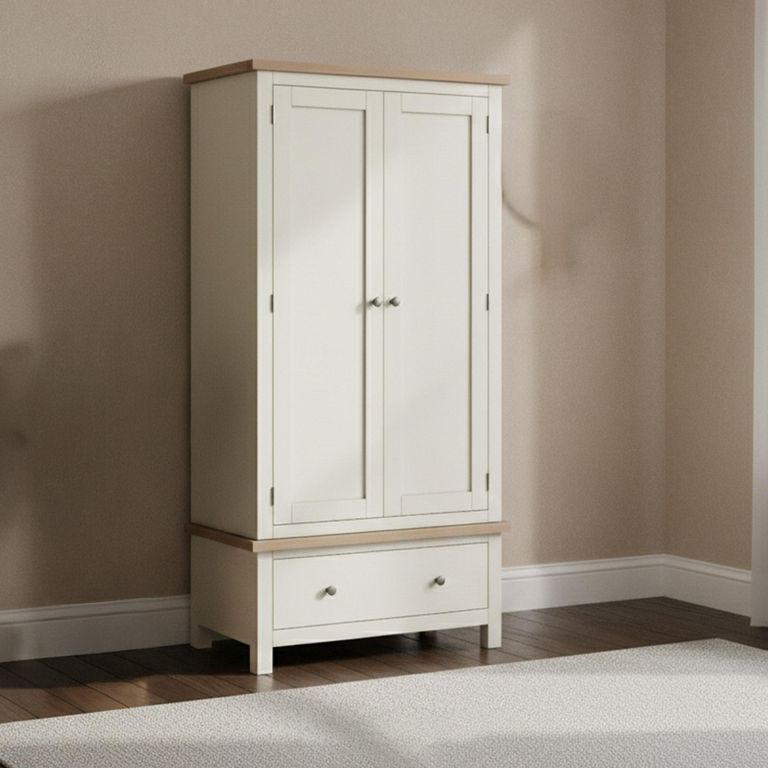 Modern Wardrobe - 2 Door - 1 Drawer - White Painted
