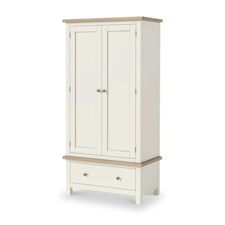 Modern Wardrobe - 2 Door - 1 Drawer - White Painted