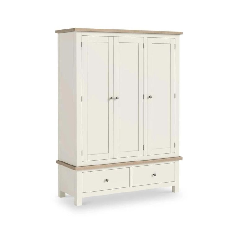 Modern Wardrobe - 3 Door - 2 Drawer - White Painted