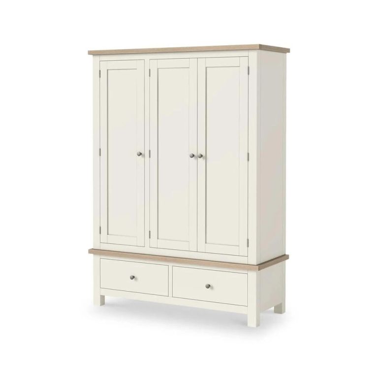 Modern Wardrobe - 3 Door - 2 Drawer - White Painted