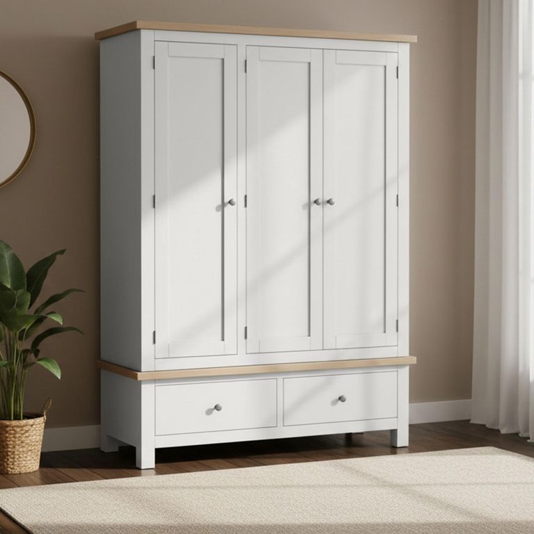 Modern Wardrobe - 3 Door - 2 Drawer - Grey Painted