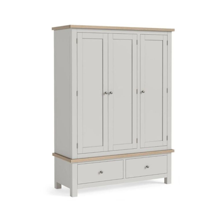 Modern Wardrobe - 3 Door - 2 Drawer - Grey Painted