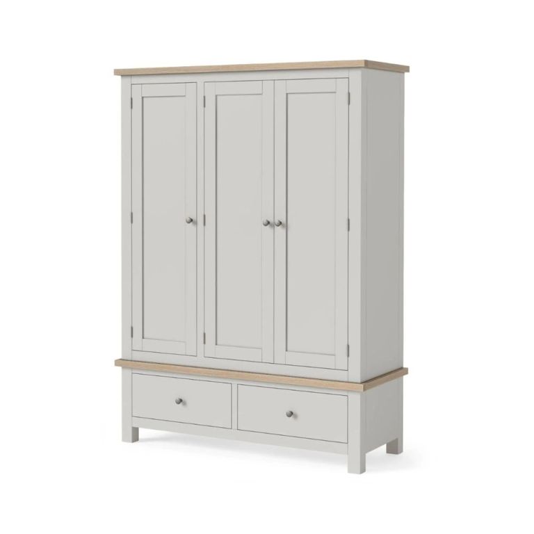 Modern Wardrobe - 3 Door - 2 Drawer - Grey Painted