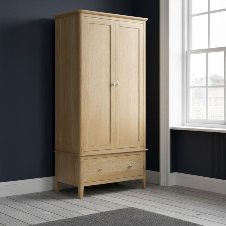 Bath Double Wardrobe - 2 Door - 1 Drawer - Oak