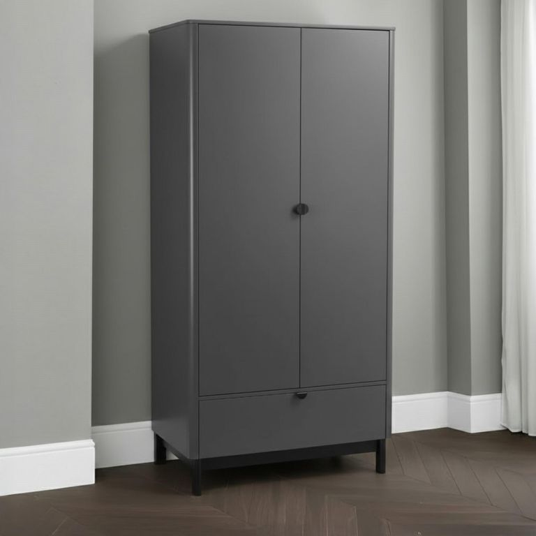 Chloe Double Wardrobe - 2 Door - 1 Drawer - Grey
