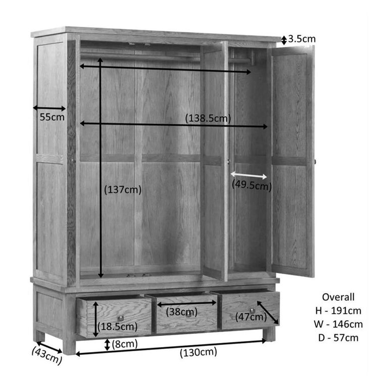 Original Wardrobe - 3 Door - Rustic Oak