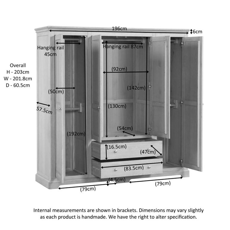 Cromwell Wardrobe - 4 Door - 2 Drawer - Oak