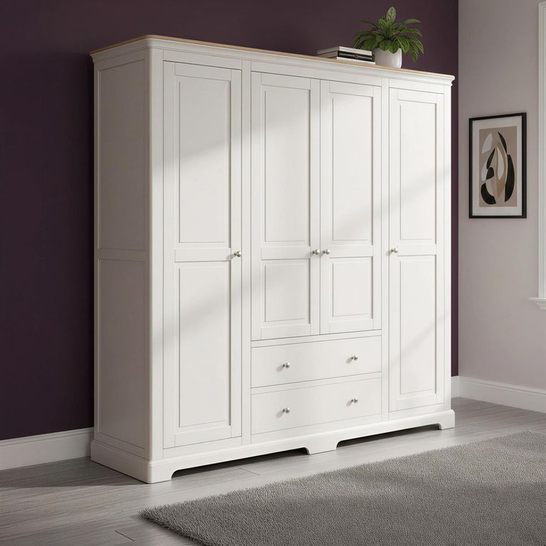 Cromwell Wardrobe - 4 Door - 2 Drawer - Grey Painted