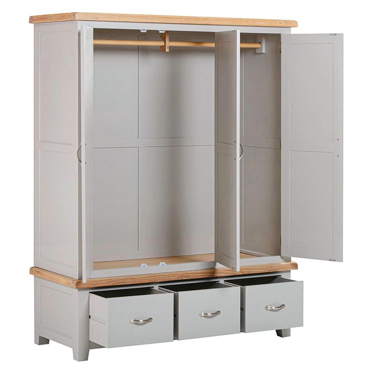 Wilmont Wardrobe - 3 Door - 3 Drawer - Grey Painted