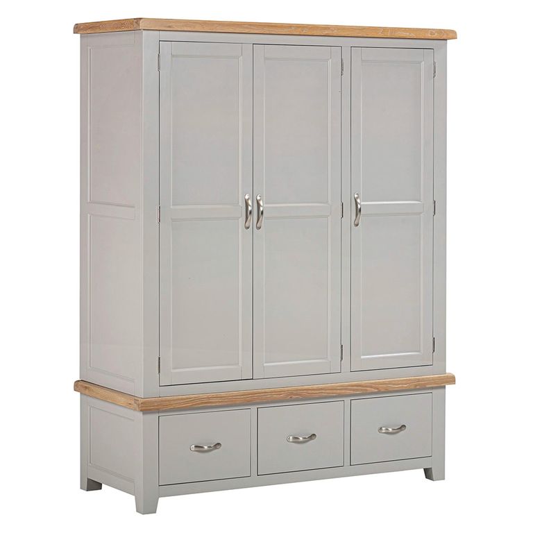 Wilmont Wardrobe - 3 Door - 3 Drawer - Grey Painted