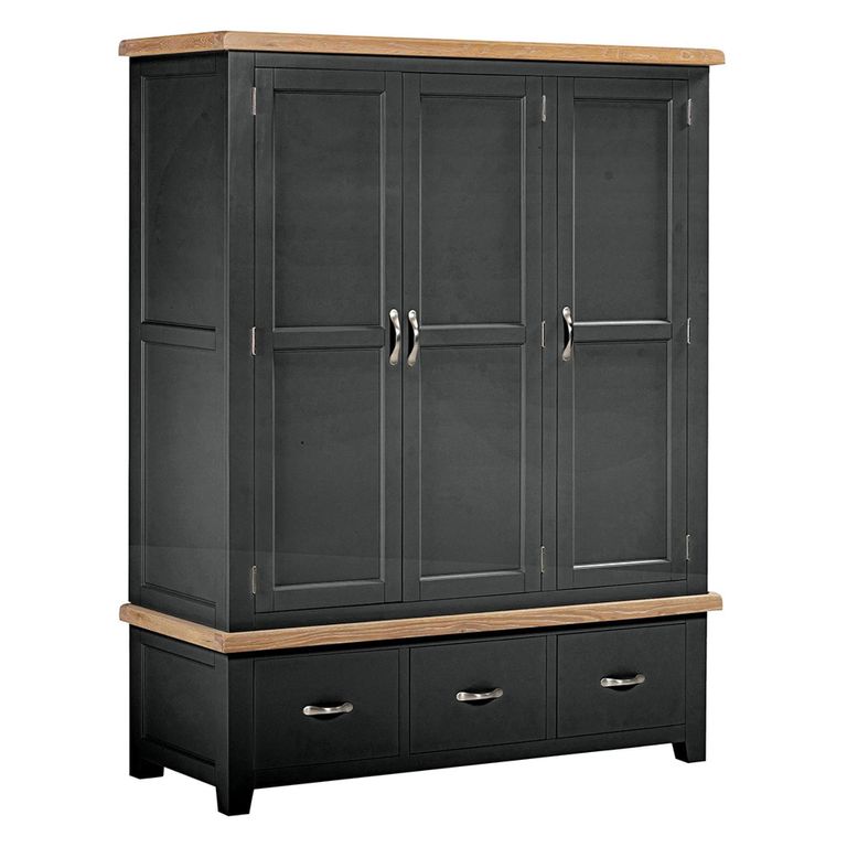Wilmont Wardrobe - 3 Door - 3 Drawer - Black Painted