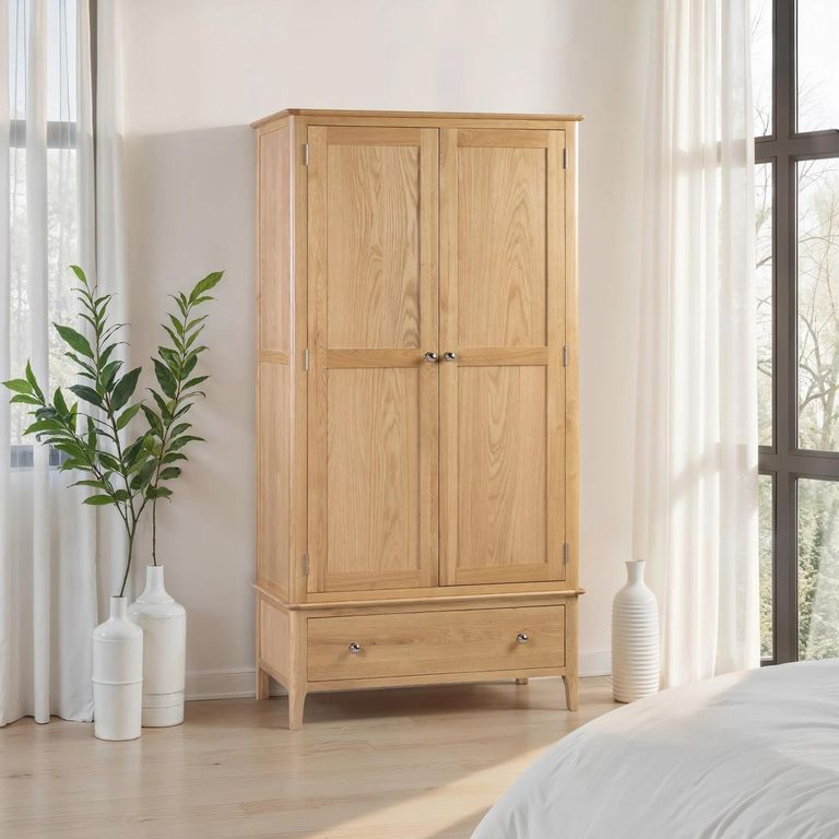 Cotswold Double Wardrobe - 2 Door - 1 Drawer - Oak