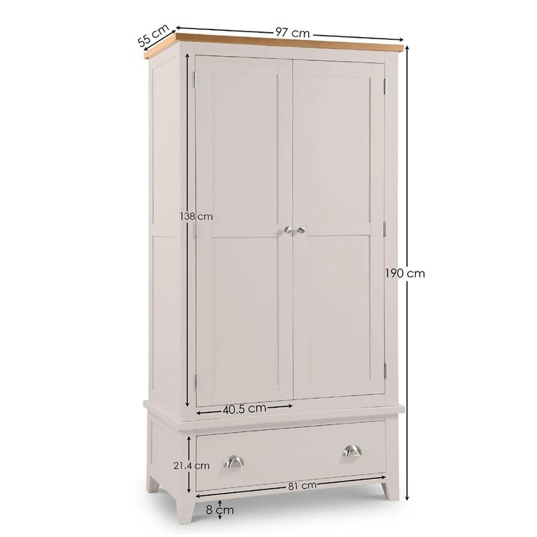 Richmond Double Wardrobe - 2 Door - 1 Drawer - Grey