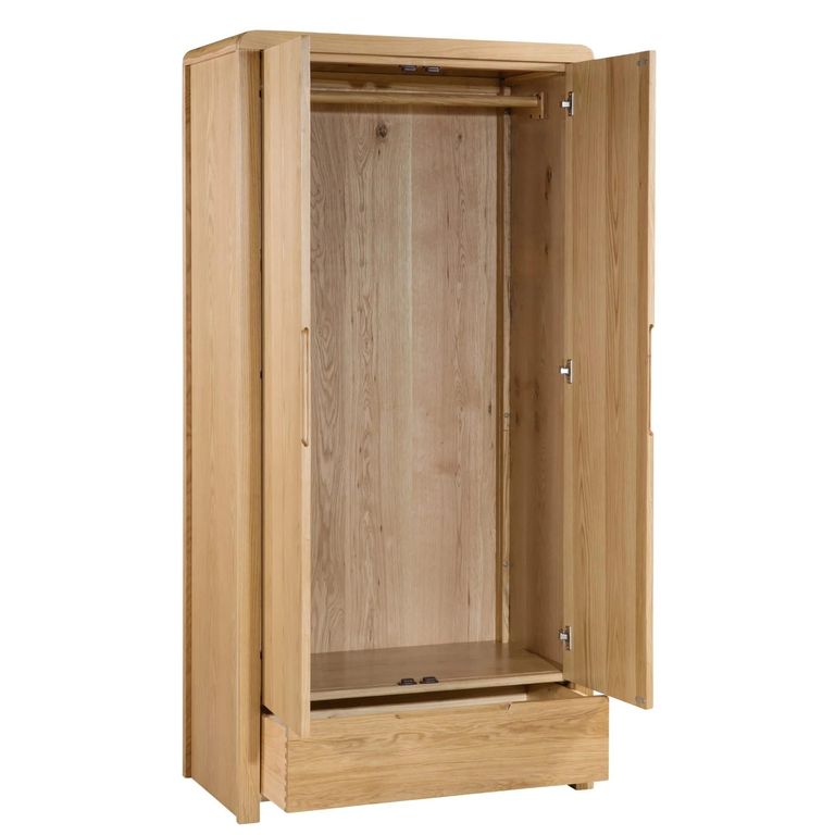 Curve Double Wardrobe - 2 Door - 1 Drawer - Oak